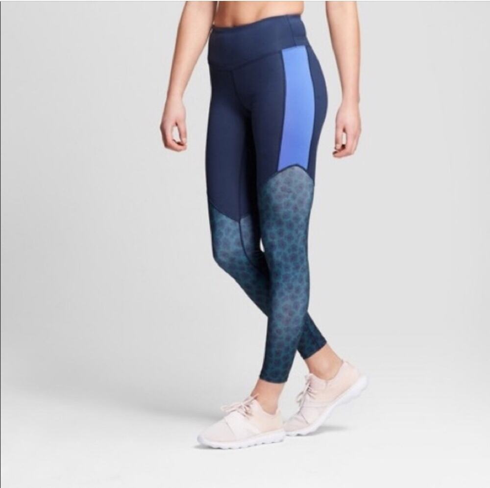 Joylab Navy, Blue, Green Floral Colorblock High Rise Leggings Women's Small